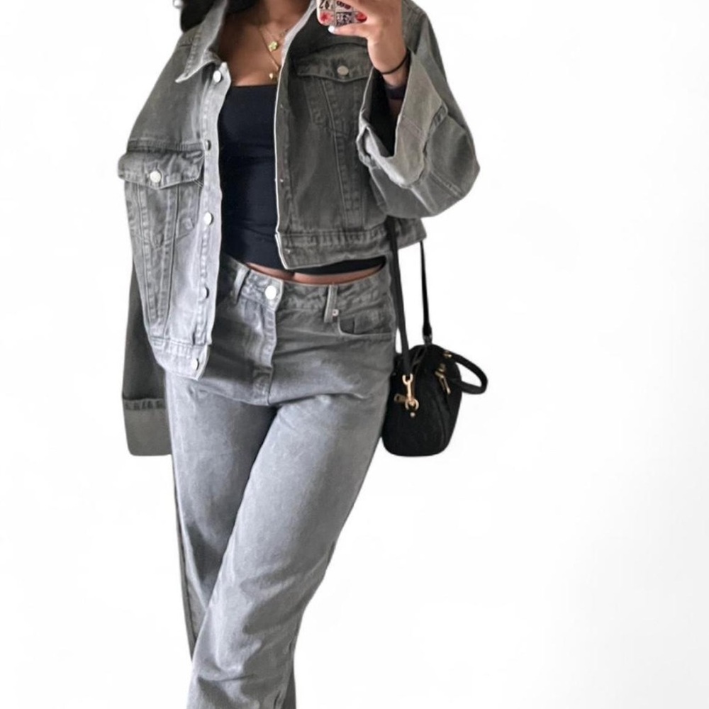 Grey wash denim jacket and pant set